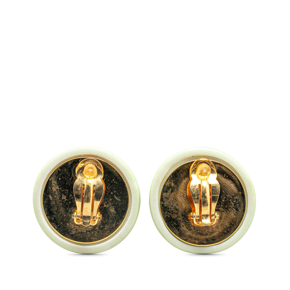 Pre-Loved Chanel Gold Plated Resin CC Round Clip On Earrings - Picture 2 of 4